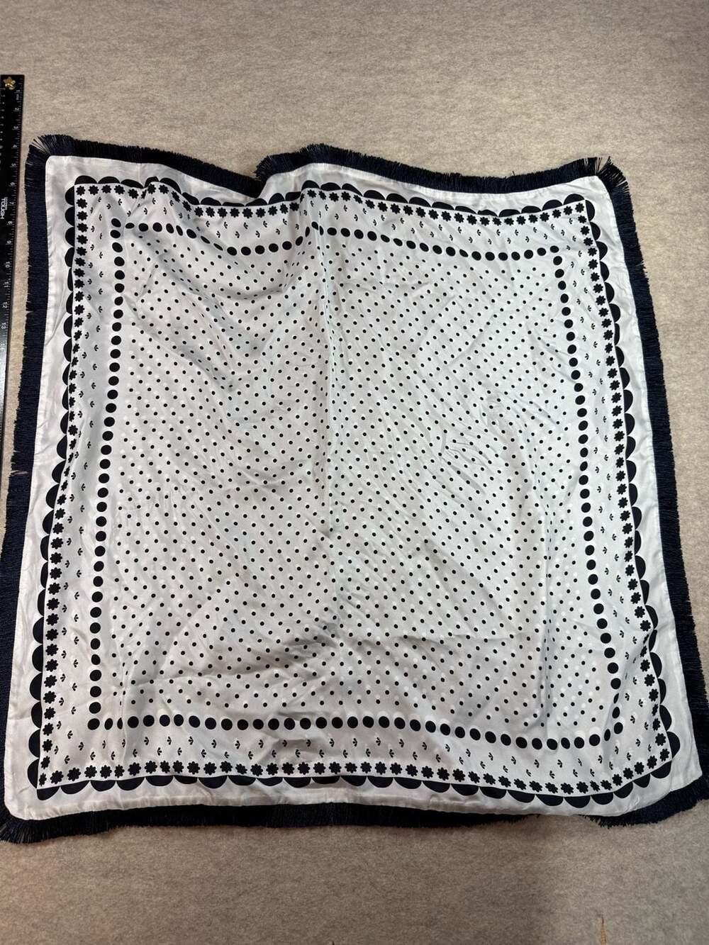 Ann Taylor 100% Silk Polka Dot Scarf with Fringe